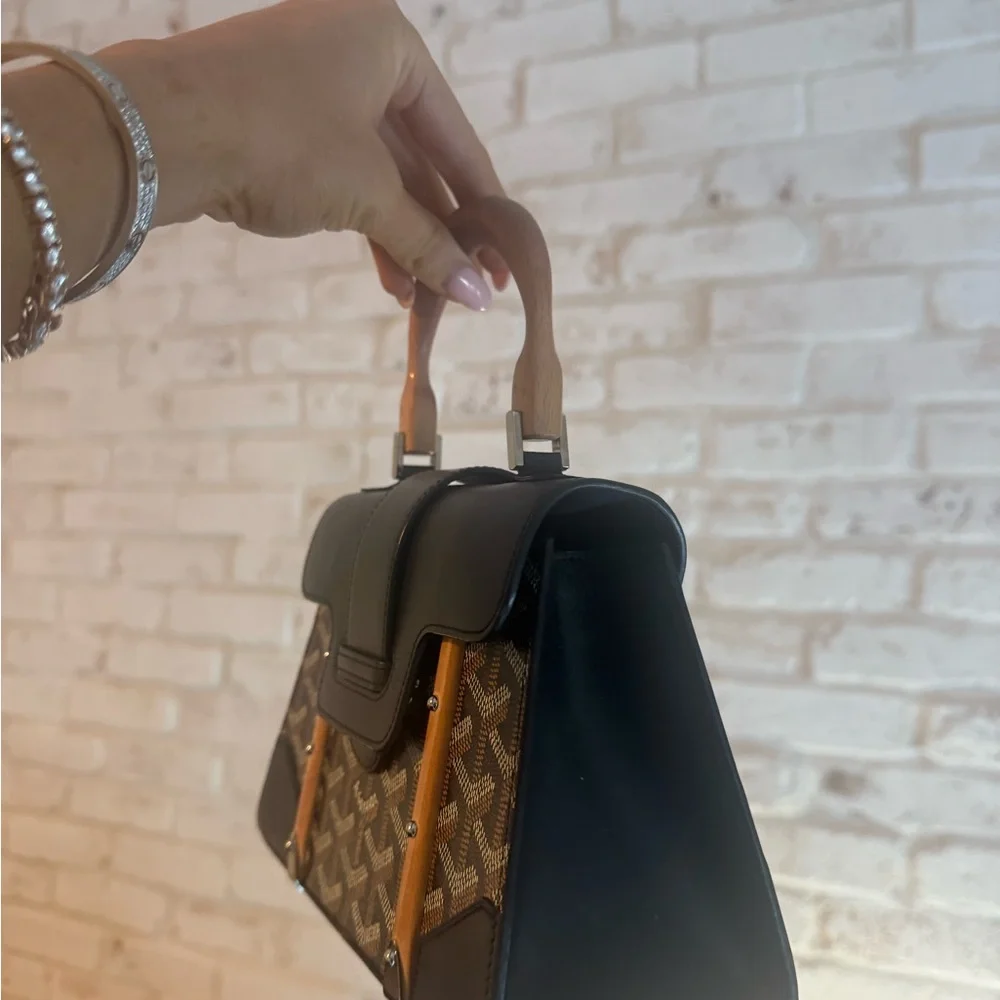 Goyard Black and Tan Satchel with Wooden Handle